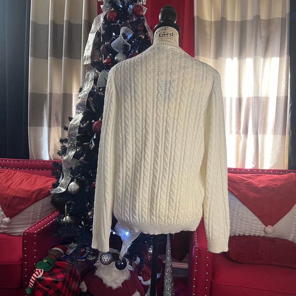 White, Cable Knit Button Front Sweater - image 3